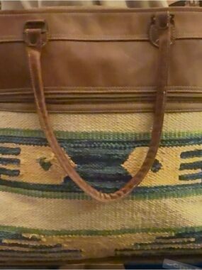 OHLAY KB325 New Leather and Upcycled Wool Canvas Woven Tote